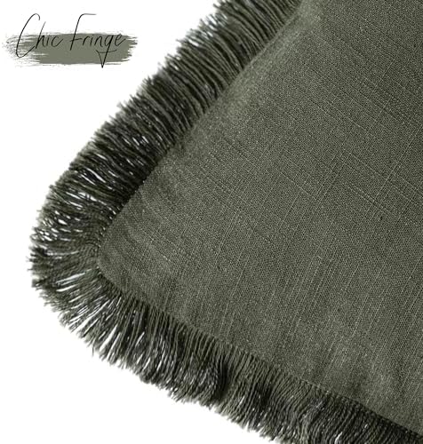 Foindtower Decorative Linen Fringe Throw Pillow Covers 16×16 Dark Green - Image 3
