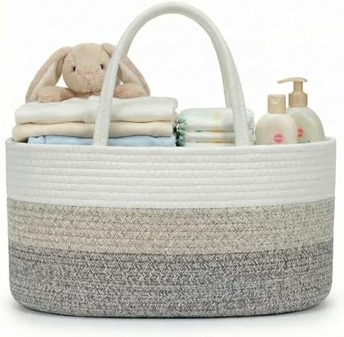 luxury little Diaper Caddy Organizer, Large Cotton Rope Nursery Baby Basket by LuxuryLittle