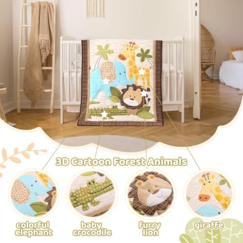 Safari Crib Bedding Set, Mini Crib Bedding Set Boy 3-Piece Mini Crib Comforter - Image 3