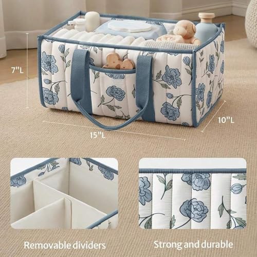 Quilted Fabric Storage Basket Floral Baby Diaper Caddy Quilted Basket - Image 5