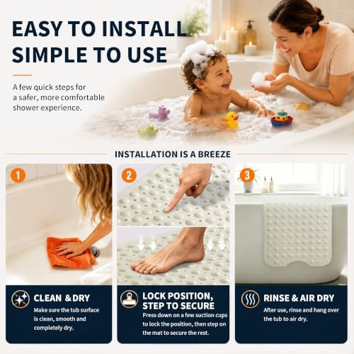 Yimobra Non Slip Bath Mat for Tub 40x16, Extra Long Bath Tub Mat - Image 4