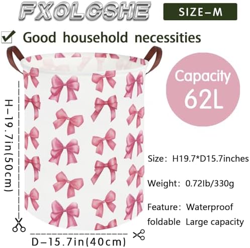 Bow laundry basket for girls, Nursery Hamper, Waterproof collapsible canvas - Image 7
