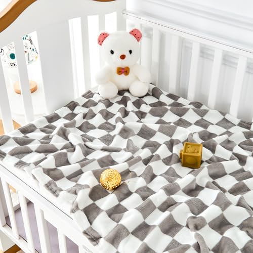 Yurhap Checkered Baby Blanket Fleece Baby Blankets Neutral - Image 2