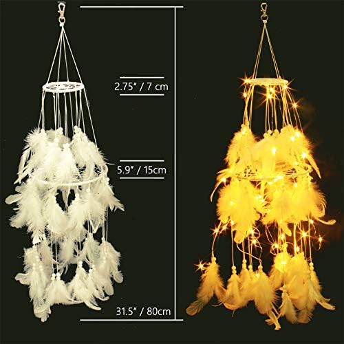 Bed Canopy with Double Circle White Feather Dream Catcher and 50 LED Fairy - Image 5