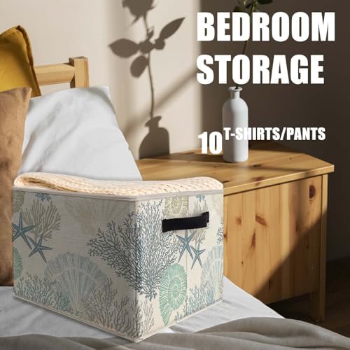 Coastal Beach Storage Bins Basket, Beach Room Decor, Coastal Coral Starfish - Image 4