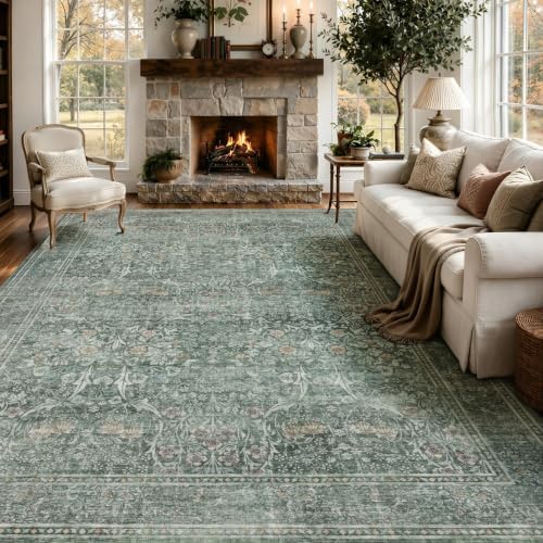 JOLLYVOGUE 9x12 Area Rugs for Living Room, Washable Rug, Moss Green by JOLLYVOGUE