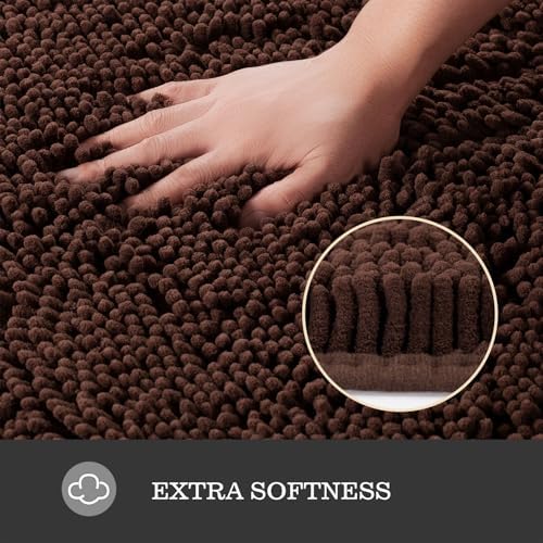 Yeaban Chenille Brown Bathroom Rug 40"x60", Non-Slip Rubber Backing - Image 2