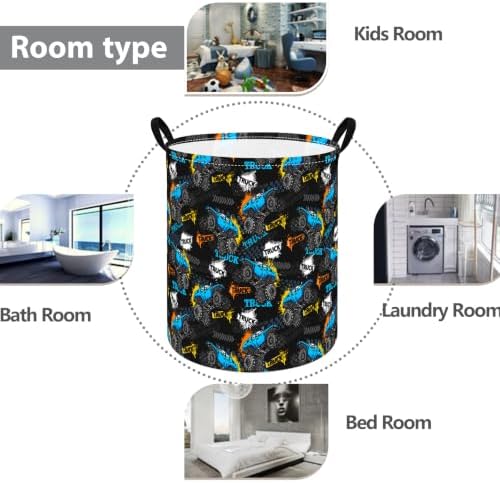 Boys Storage Basket Kids Hamper, 15.7"D x19.7"H, Monster Truck Print Waterproof - Image 3