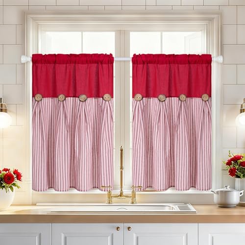 ASPMIZ Boho Linen Kitchen Curtains 36 Inch Length, Farmhouse Kitchen Window - Image 2