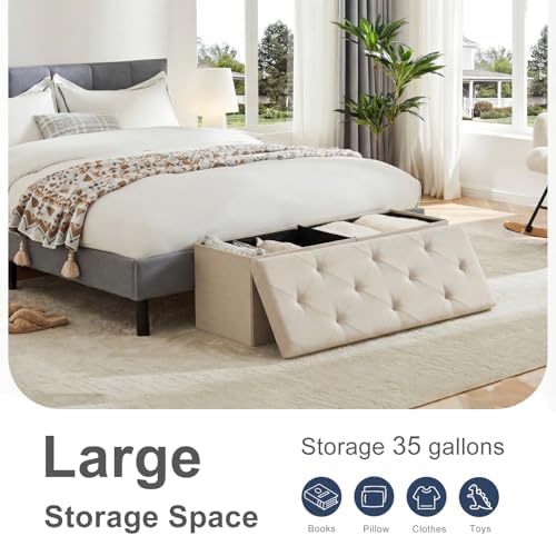 DUMOS 43 Inch Folding Storage Ottoman Bench, Large Ottoman - Image 4