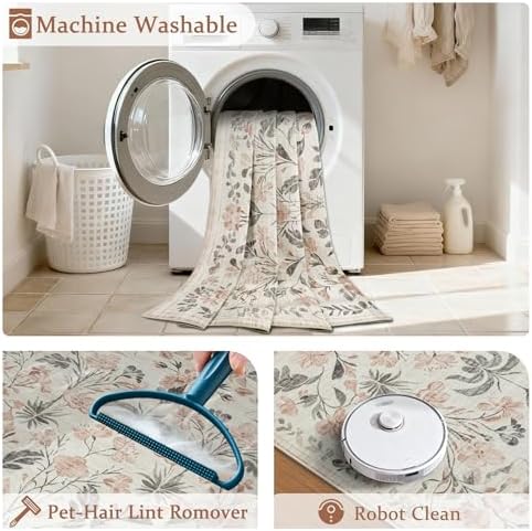 8x10 Area Rugs Boho Floral Washable Living Room Rug Neutral Carpet Bedroom - Image 5