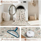 8x10 Area Rugs Boho Floral Washable Living Room Rug Neutral Carpet Bedroom - Image 5