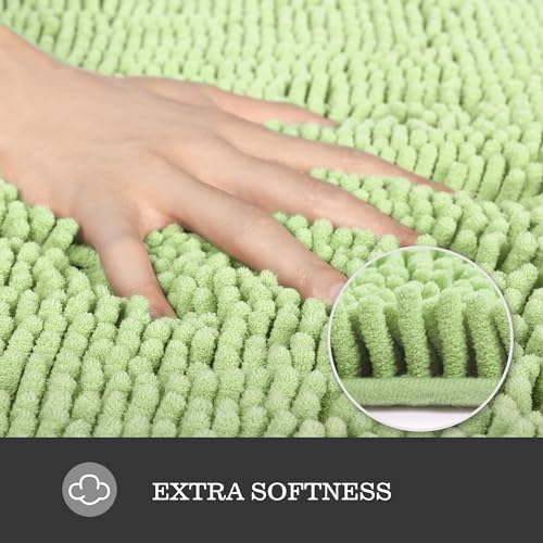 Yeaban Chenille Seafoam Green Bathroom Rug 30"x50", Non-Slip Rubber Backing - Image 2