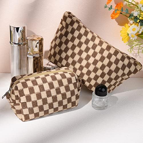 SOIDRAM 2 Pieces Makeup Bag Large Checkered Cosmetic Bag Capacity Canvas Mix - Image 5