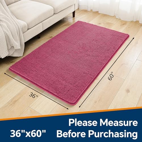 Chenille Bathroom Rug 36"x60" Hot Pink, Large Plush Bath Mat - Image 2