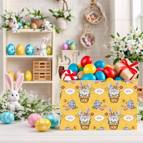 Large Cute Easter Basket for Kid Empty Gift Baby Rectangle Storage Bin Bunny - Image 5