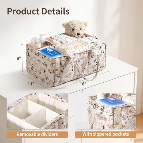 Colorful Cute Cartoon Animal Prints Baby Diaper Caddy Organizer, Large Storage - Image 3