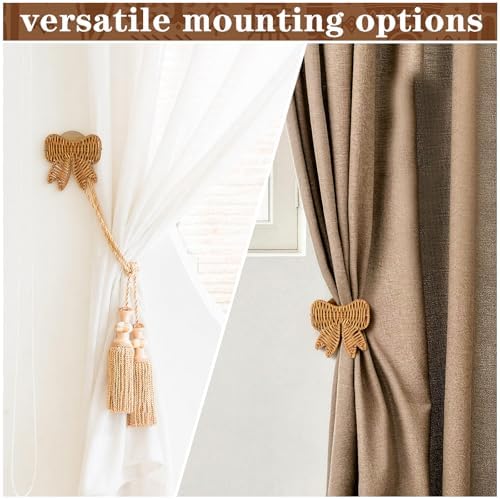 Leinuosen 2 Pack Boho Curtain Holdbacks Rattan Tiebacks - Image 5