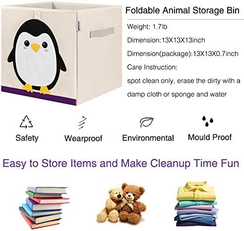 13 Inch Animal Cube Storage Bins, Foldable Fabric Kids Toy Box & Toy Chest - Image 3