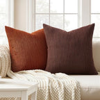 Topfinel Beige Brown Throw Pillow Covers Rustic Modern Soft Corduroy Striped - Image 3