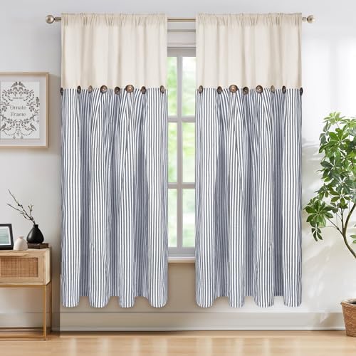 ASPMIZ Cotton Linen Farmhouse Curtains Boho Rustic Button Drapes, Linen Window by ASPMIZ