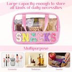 Sanwuta 6 Pcs Seersucker Snacks Bag Chenille Letter Clear Makeup Bag - Image 3