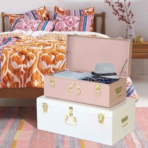 Vixdonos Metal Trunk Decorative Storage Box Set of 2 College Dorm Chest - Image 4