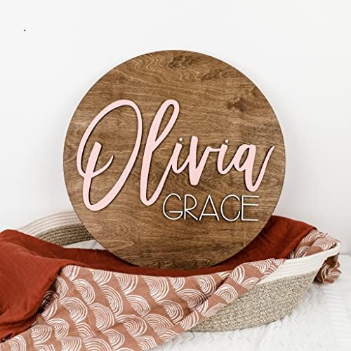 Custom Round Nursery Name Sign, Personalized Wooden Wall Plaque, Baby Shower - Image 2