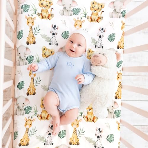 4 Pack Safari Jungle Animals Neutral Unisex Fitted Nursery Baby Sheets Set - Image 3