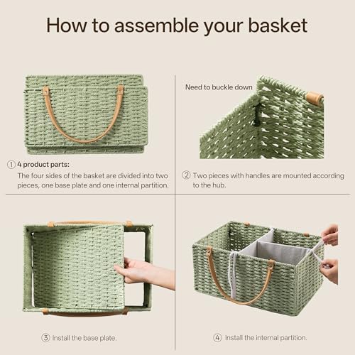 Angelhood Large Baby Diaper Caddy Organizer, Paper Rope Storage Baskets - Image 6