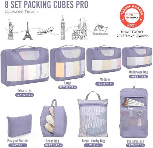 Veken 8 Set Packing Cubes for Travel Essentials, Anti-Wrinkle Buckled Suitcase - Image 2
