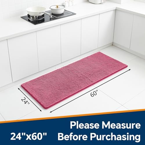 Chenille Bathroom Runner Rug 24"x60" Hot Pink, Plush Bath Mat - Image 2