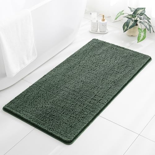 Chenille Bathroom Rug 26"x44" Hunter Green, Non-Slip Plush Bath Mat by Kildoss