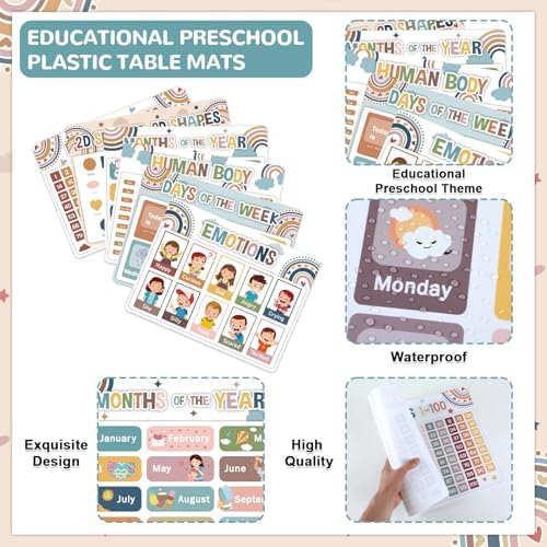 Preschool Placemats Set of 6 Boho Kid Plastic Table Mat 17×13×0.04in - Image 3