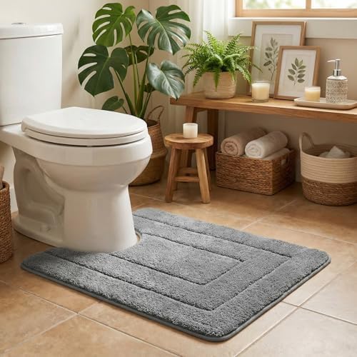 GRANNY SAYS Dark Grey U Shaped Toilet Rug 20" x 24", Non-Slip Bath Mat - Image 3