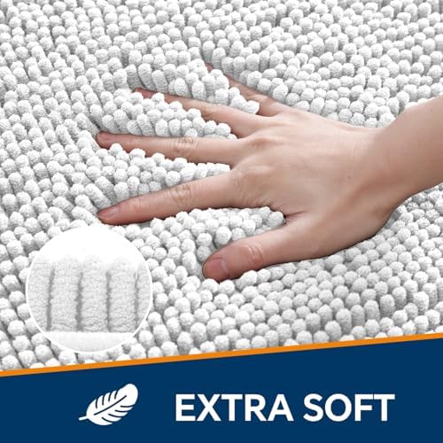 Chenille Bathroom Rug 30"x50" Light Gray, Large Plush Bath Mat - Image 3