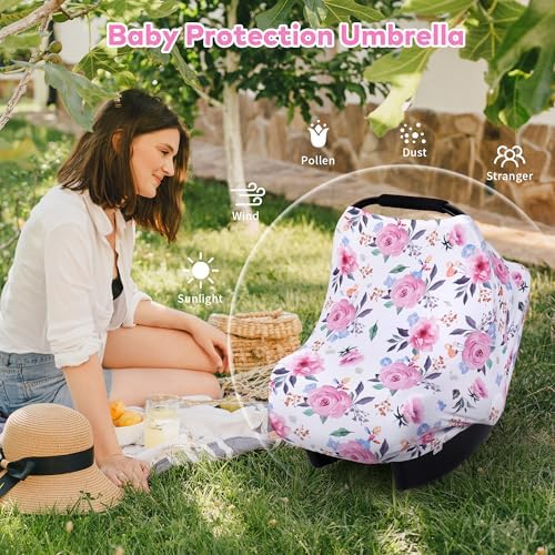 Rquite 4-in-1 Baby Car Seat Canopy, Stretchy Nursing Breastfeeding Cover - Image 5
