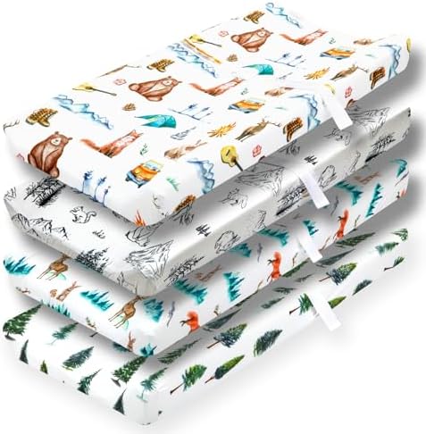 4 Pack Changing Pad Covers Woodland Forest Animals Wood Neutral Unisex Fitted by Jola%27s+House