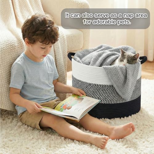 Artfeel 100L Large Cotton Rope Basket, Decorative Woven Blanket Storage - Image 3