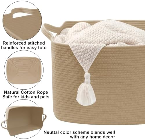 65L Large Laundry Basket with Handles, Woven Blanket Basket - Image 3