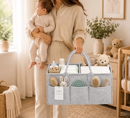 SHAROM Diaper Caddy Organizer for Baby, Portable Diaper Caddy Basket, Felt Baby - Image 6