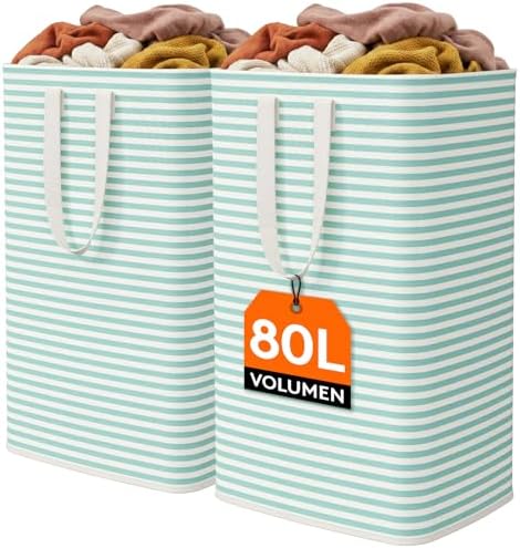 Lifewit 80L Large Laundry Baskets, 2 Pack, Reinforced Handles, Sage Green by Lifewit