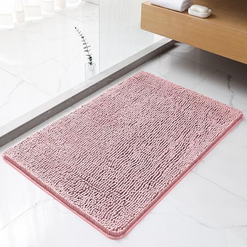 Chenille Bathroom Rug 24"x36" Blush, Non-Slip Plush Bath Mat by Kildoss