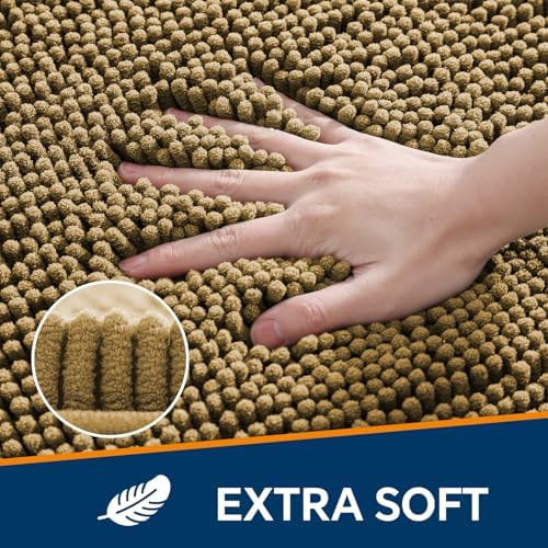 Chenille Bathroom Runner Rug 17"x47" Tan, Plush Bath Mat - Image 3