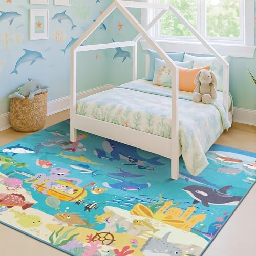 Large Blue Ocean Rug for Classroom – Washable 9x12 Kids Rug - Image 5