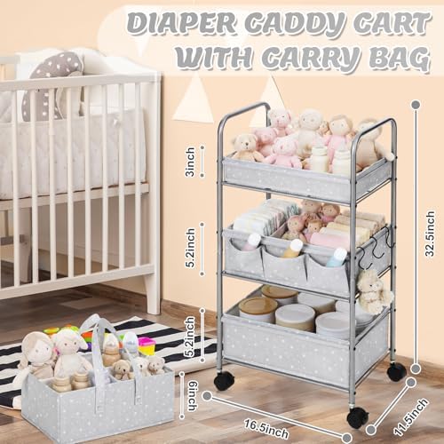 Yookeer 2in1 Baby Diaper Caddy Organizer Cart 3 Tier Large Capacity Metal - Image 2