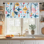 Blue Kids Curtains Valance, Cartoon Underwater Animals Sharks Turtles Nature - Image 3