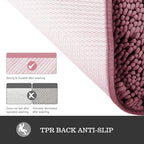 Yeaban Chenille Dusty Rose Bathroom Rug 36"x60", Non-Slip Rubber Backing - Image 3