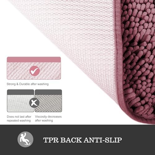 Yeaban Chenille Dusty Rose Bathroom Rug 20"x32", Non-Slip Rubber Backing - Image 3