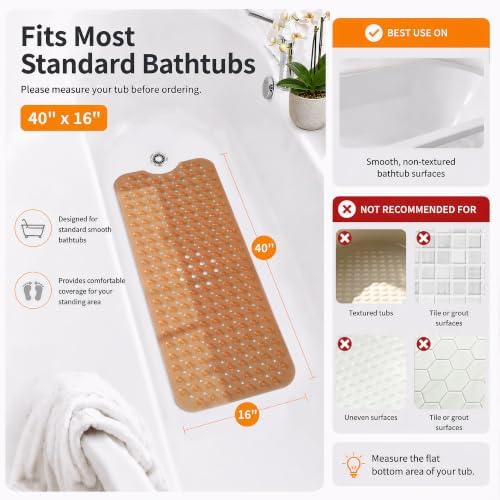 Yimobra Non Slip Bath Mat for Tub 40x16, Extra Long Bath Tub Mat - Image 2